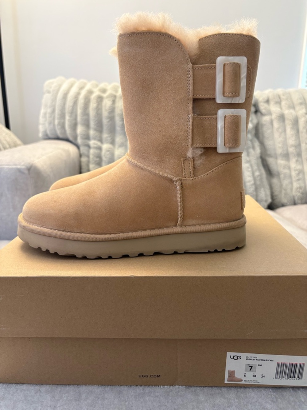 UGG Classic Boots in Chestnut Tan with Shearling Trim